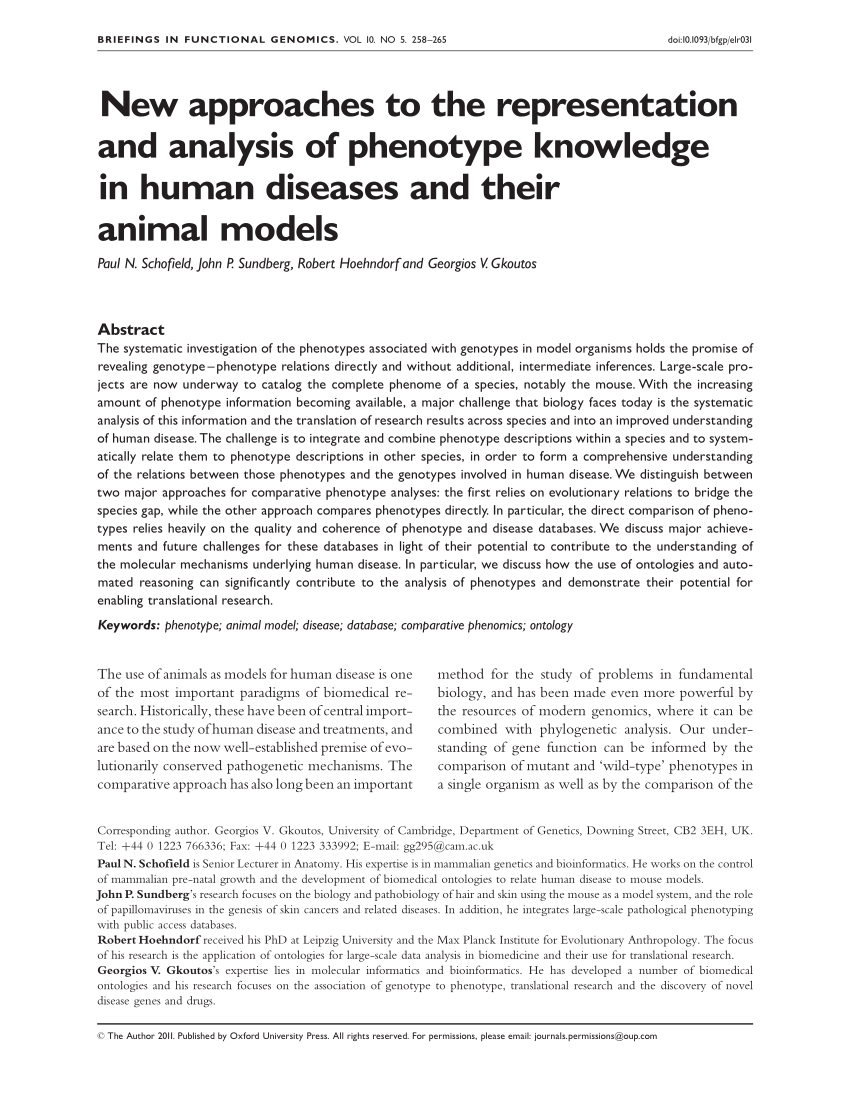 PDF) New approaches to the representation and analysis of phenotype  knowledge in human diseases and their animal models