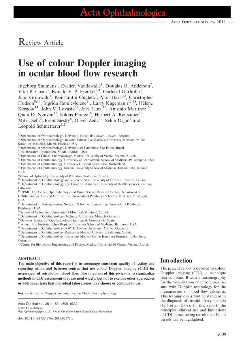 Pdf Use Of Colour Doppler Imaging In Ocular Blood Flow Research