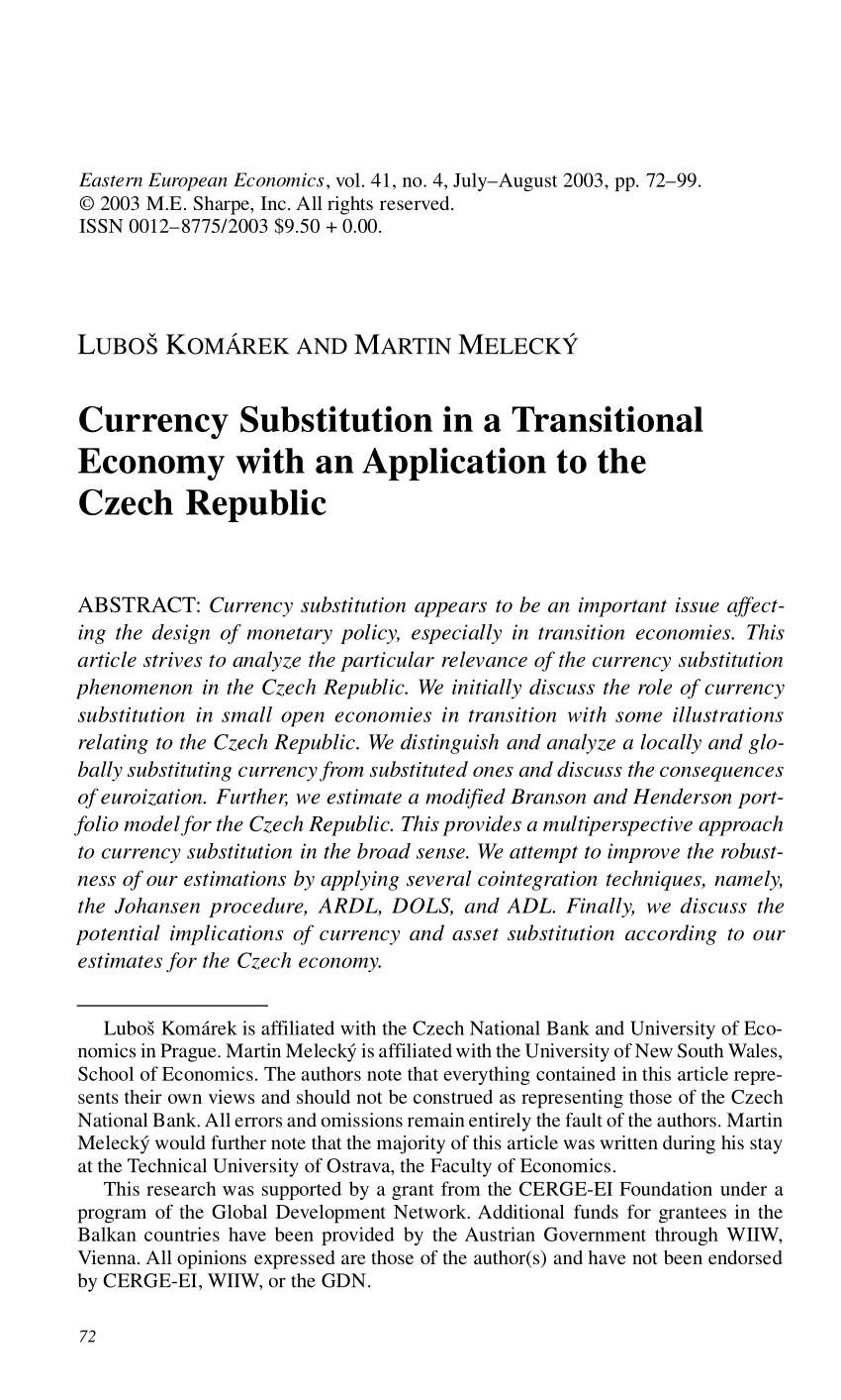 Pdf Currency Substitution In A Transitional Economy With An Application To The Czech Republic