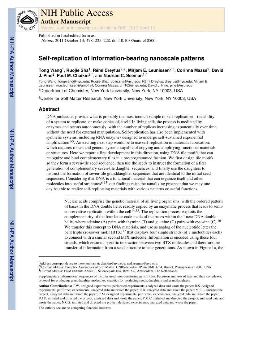 Pdf Self Replication Of Information Bearing Nanoscale Patterns