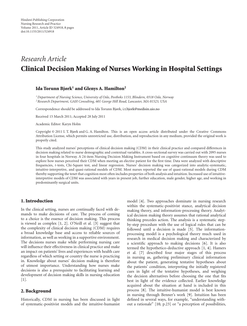 Clinical Decision Making In Nursing