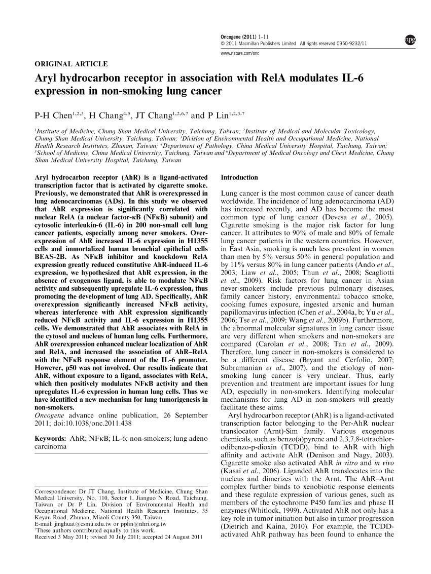 (PDF) Aryl hydrocarbon receptor in association with RelA modulates IL-6