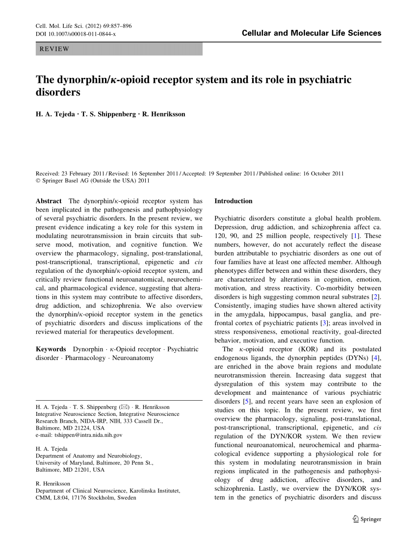 PDF) The dynorphin/κ-opioid receptor system and its role in 