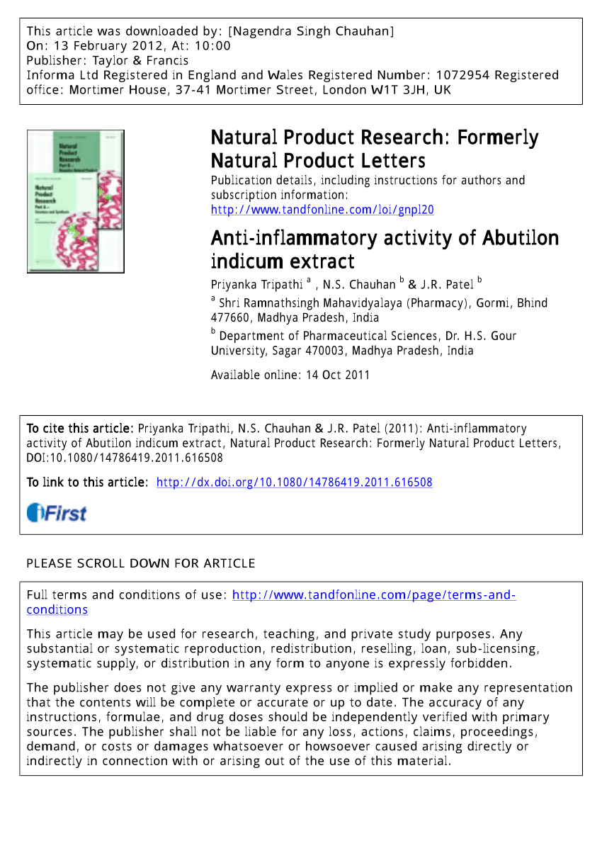 thesis on anti inflammatory activity pdf