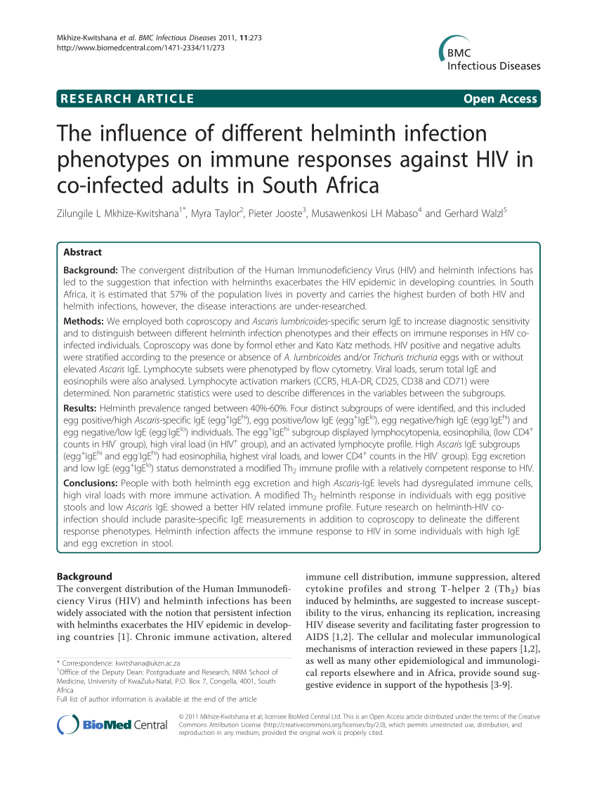 Helminth lung infection, Define helminth infection