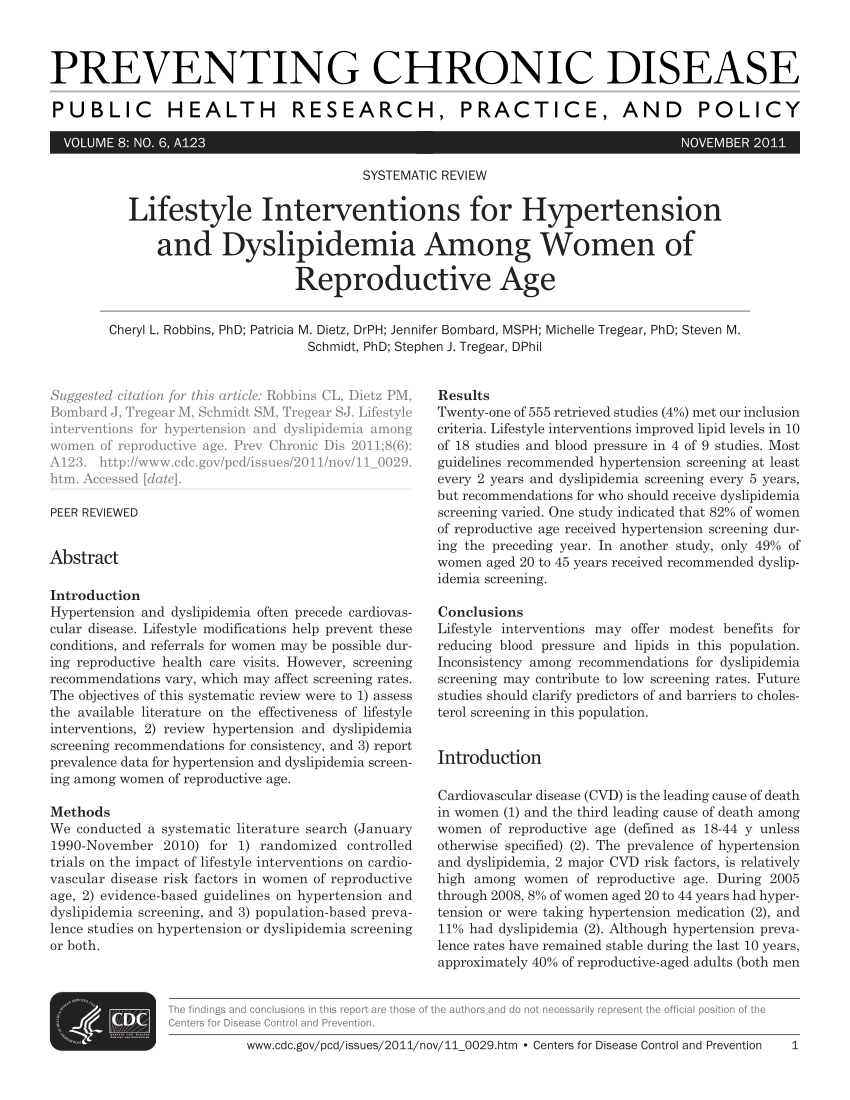 PDF) Lifestyle Interventions for Hypertension and Dyslipidemia Among Women of Reproductive image