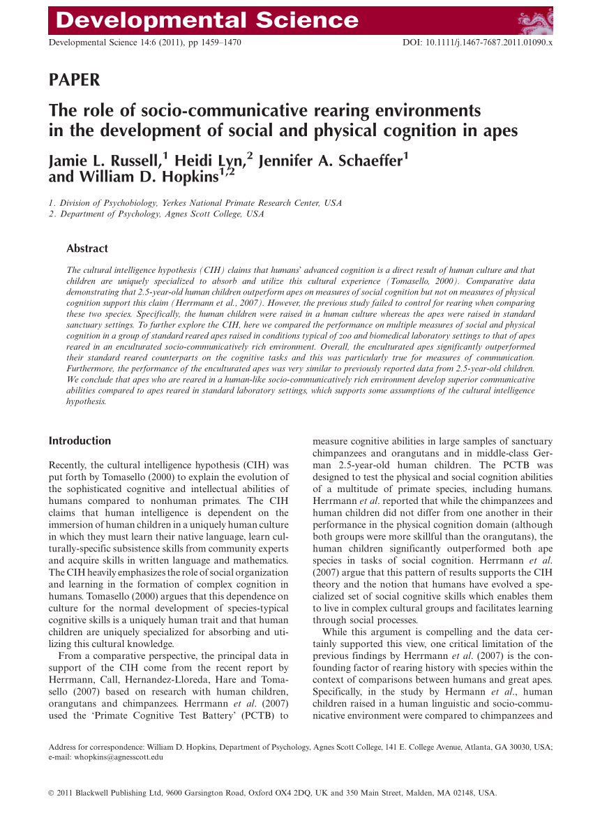 (PDF) The Role of Socio-Communicative Rearing Environments on the