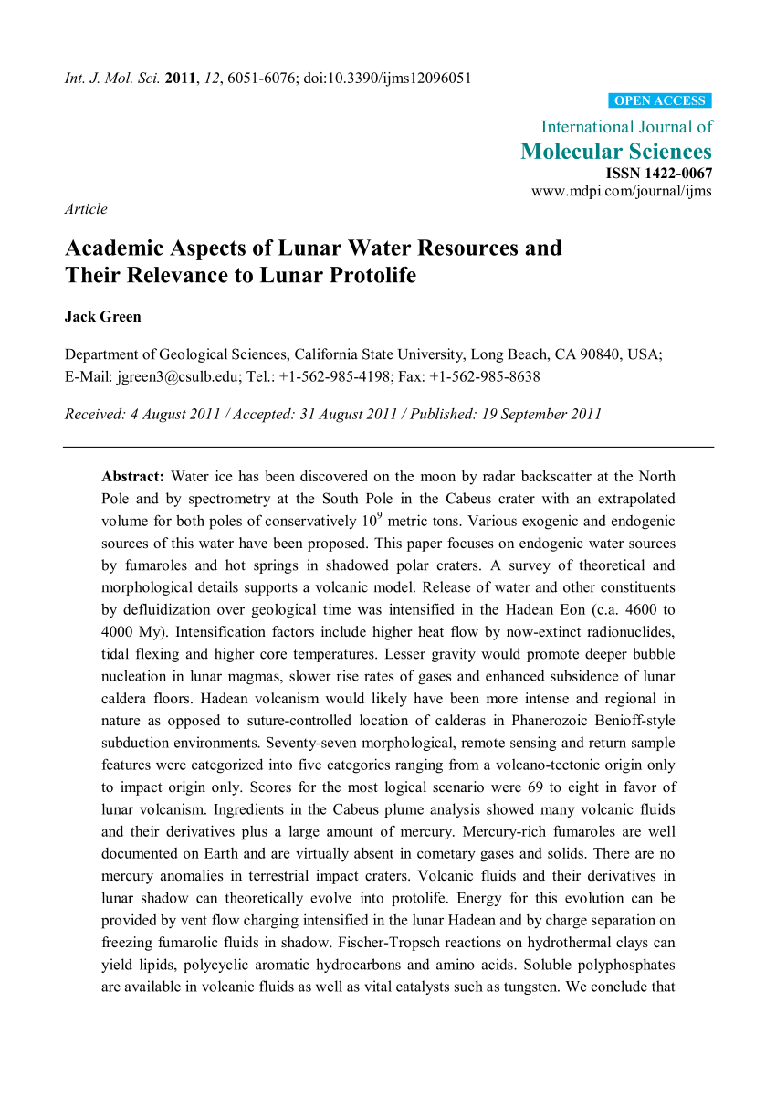 Pdf Academic Aspects Of Lunar Water Resources And Their Relevance To Lunar Protolife