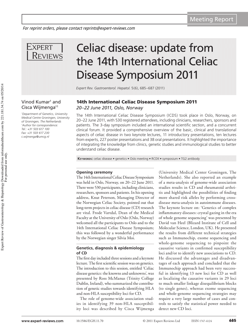 (PDF) Celiac disease update from the 14th International Celiac Disease