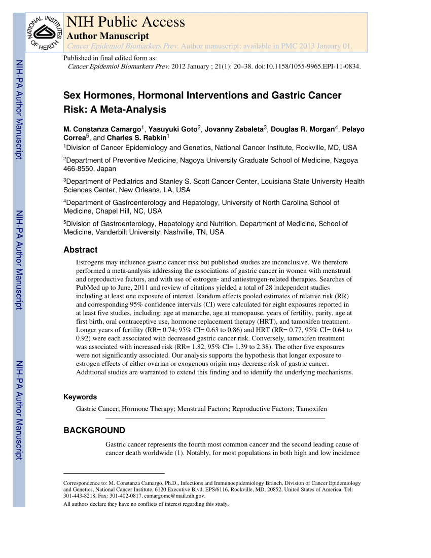 Pdf Sex Hormones Hormonal Interventions And Gastric Cancer Risk A Meta Analysis 8523