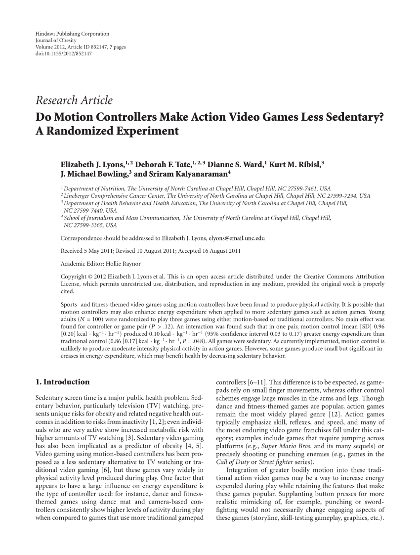 Pdf Do Motion Controllers Make Action Video Games Less Sedentary A Randomized Experiment