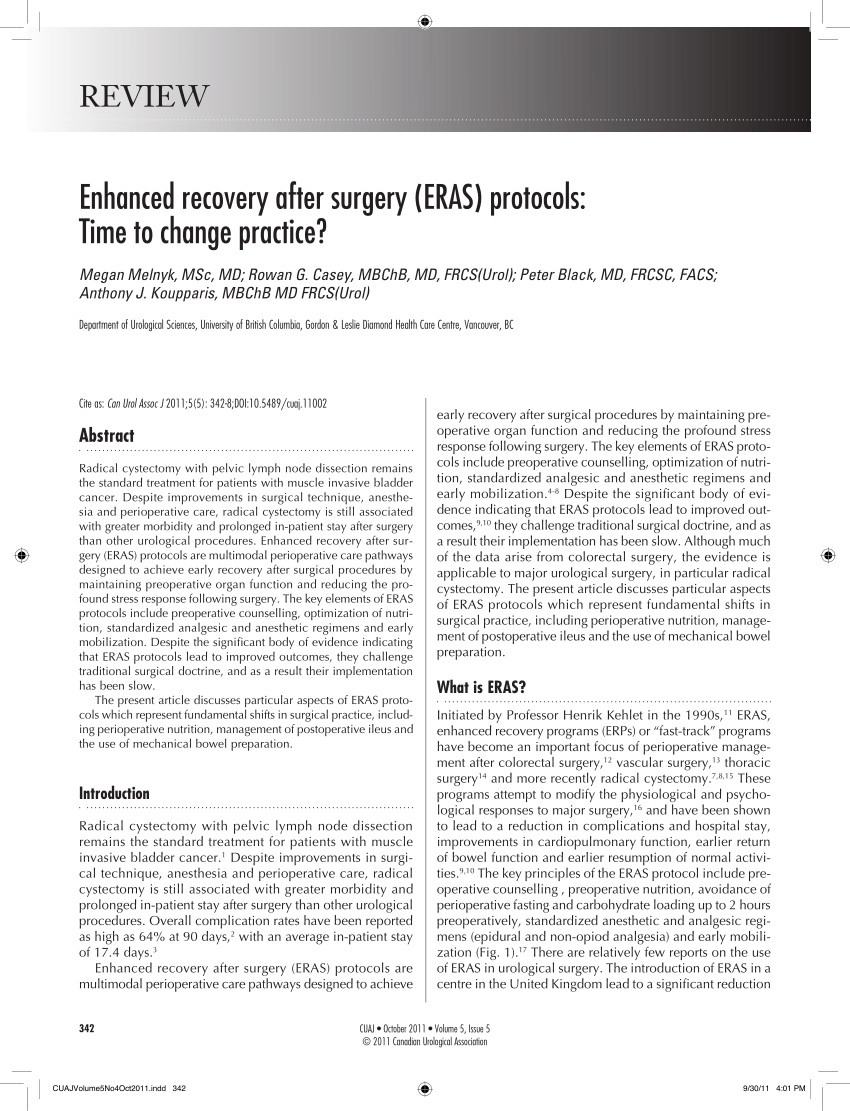 PDF) Enhanced Recovery After Surgery Protocols in Major Urologic Surgery