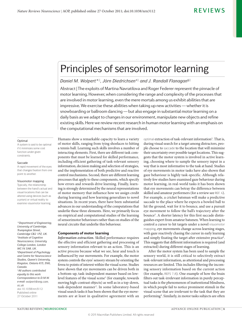 Sensorimotor clearance learning examples