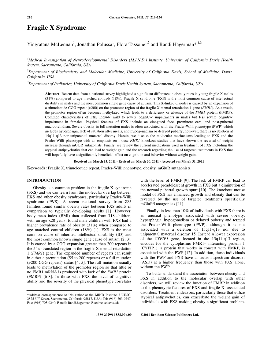 fragile x syndrome research paper