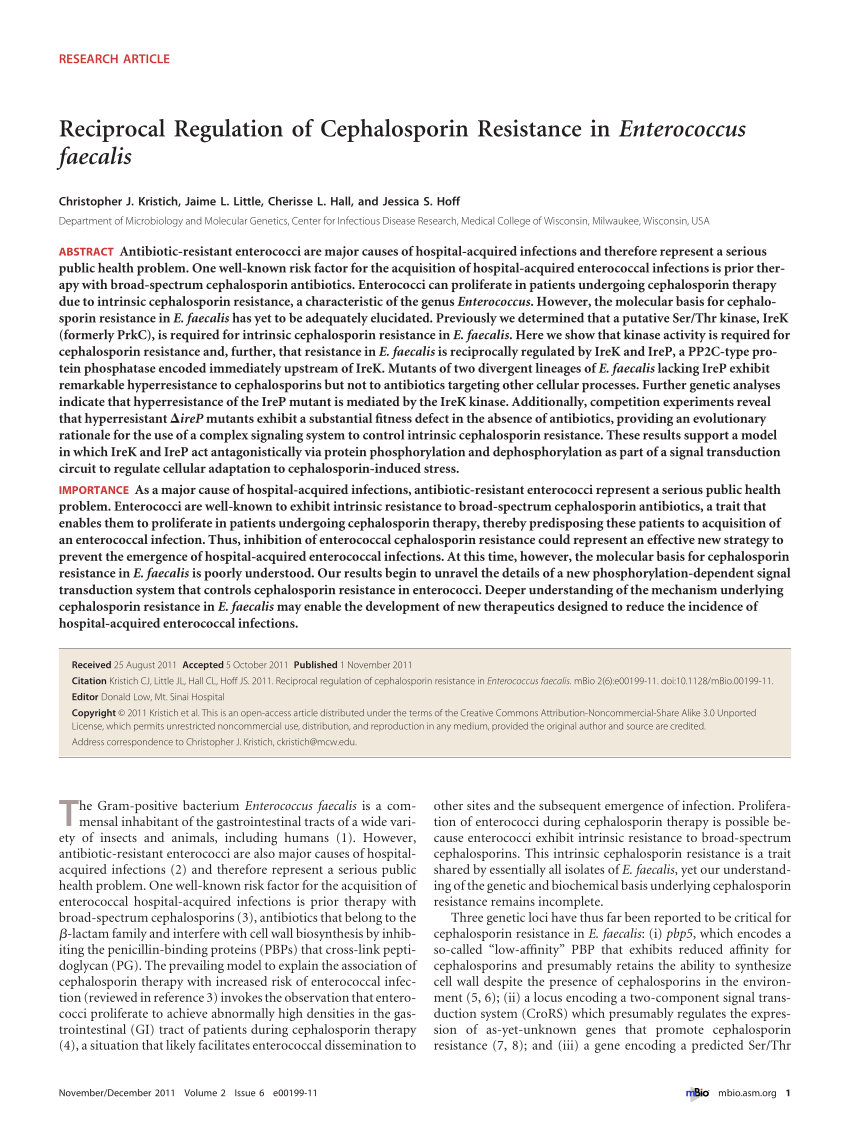 Pdf Reciprocal Regulation Of Cephalosporin Resistance In Enterococcus Faecalis 