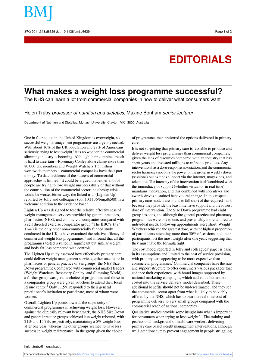 A Qualitative Study Comparing Commercial And Health Service Weight - a qualitative study comparing commercial and health service weight loss groups classes and clubs