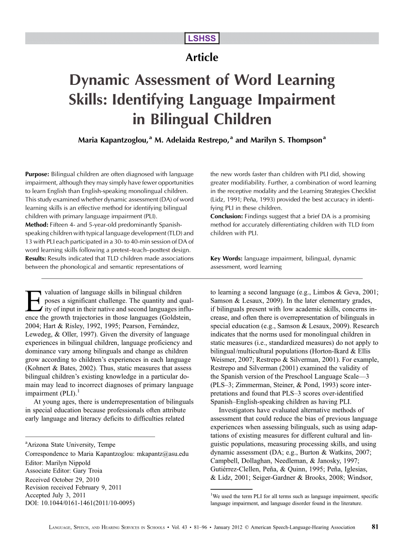 The Use of Dynamic Assessment for the Diagnosis of Language Disorders in  Bilingual Children: A Meta-Analysis