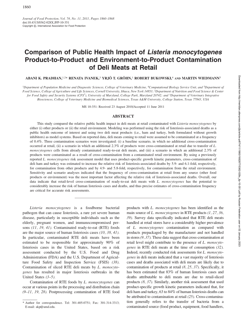 (PDF) Comparison of Public Health Impact of Listeria monocytogenes