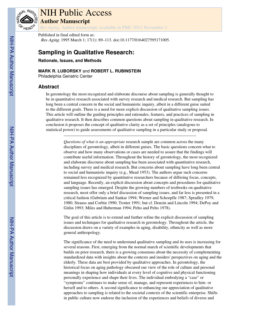 PDF) Sampling in Qualitative Research: Rationale, Issues, and Methods