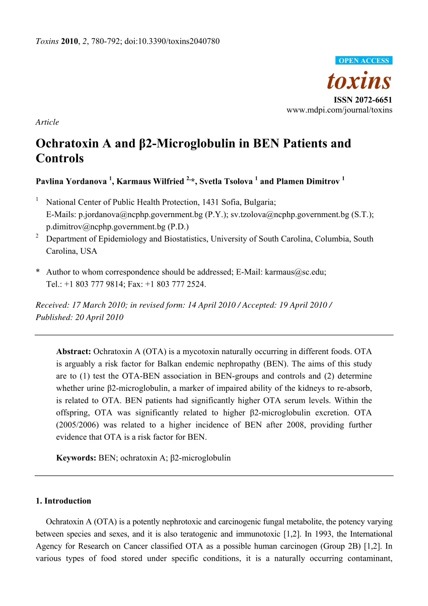 PDF) Ochratoxin A and β2-Microglobulin in BEN Patients and Controls