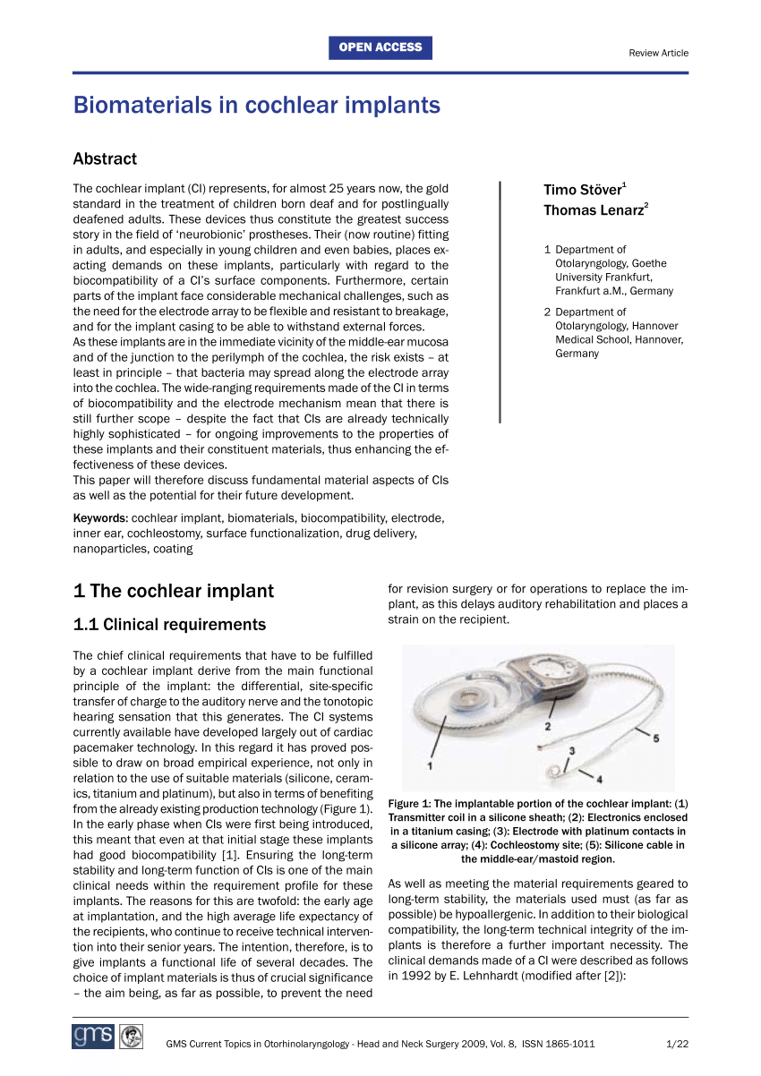 Pdf Biomaterials In Cochlear Implants
