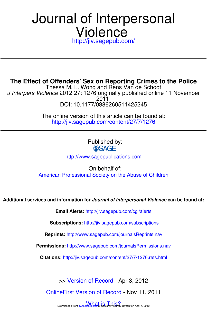Pdf The Effect Of Offenders Sex On Reporting Crimes To The Police 2938
