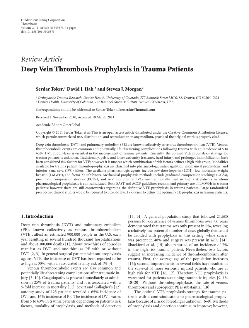 PDF Deep Vein Thrombosis Prophylaxis in Trauma Patients