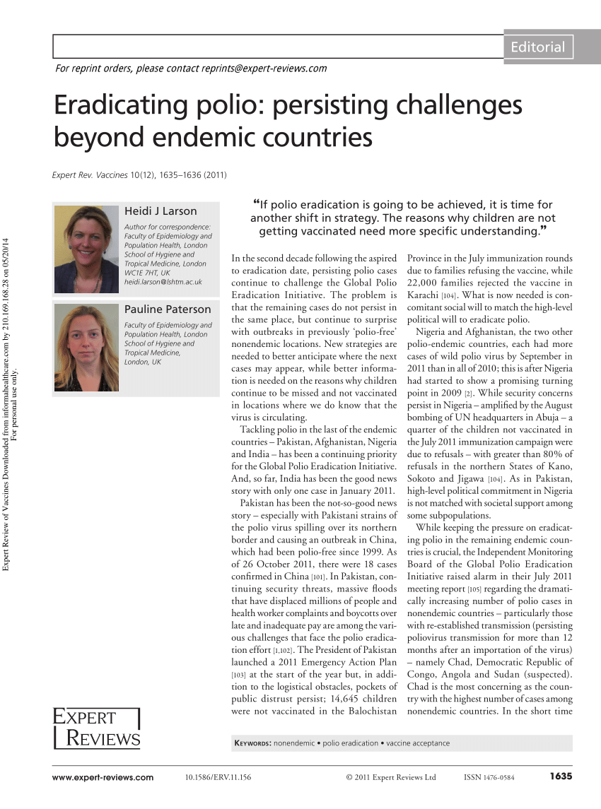 (PDF) Eradicating polio: Persisting challenges beyond endemic countries