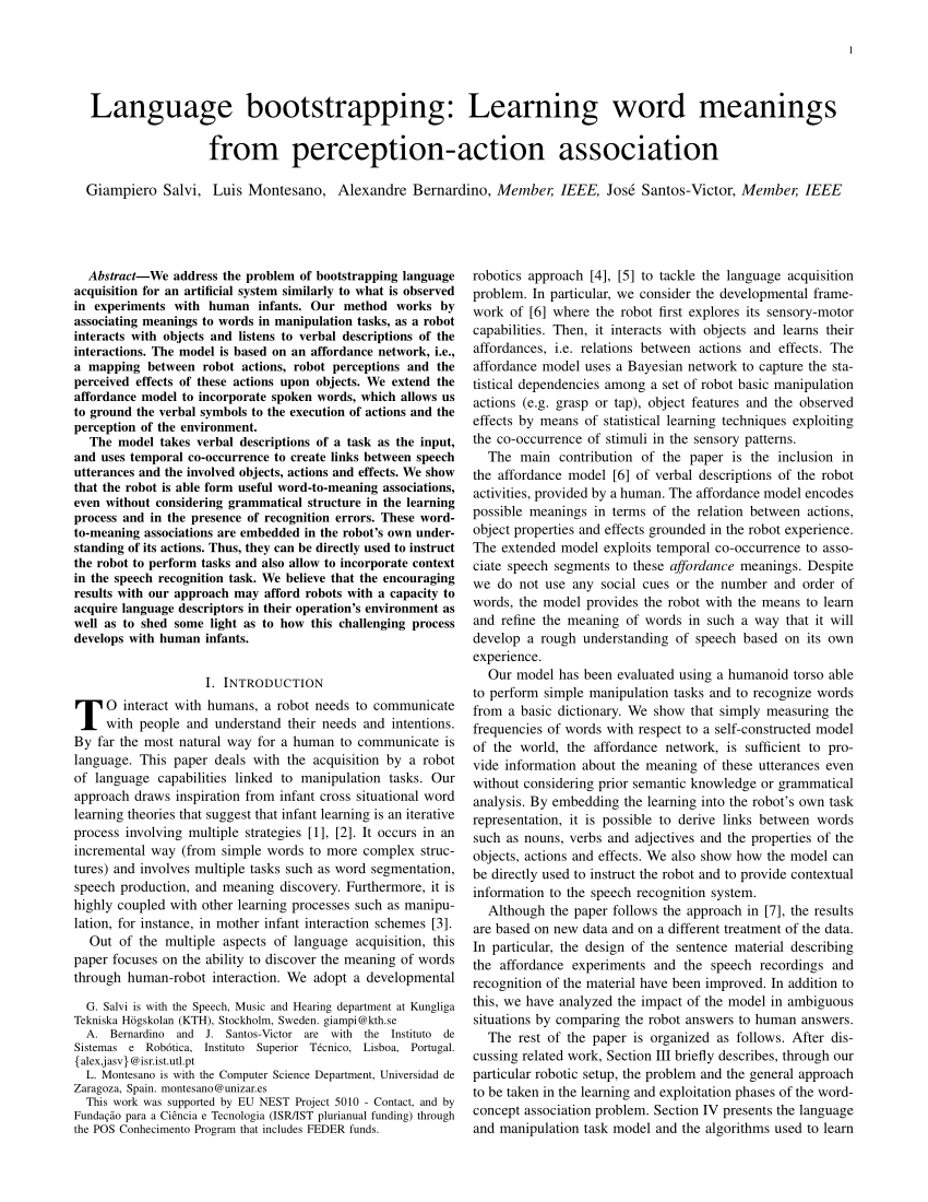 (PDF) Language Bootstrapping Learning Word Meanings From PerceptionAction Association