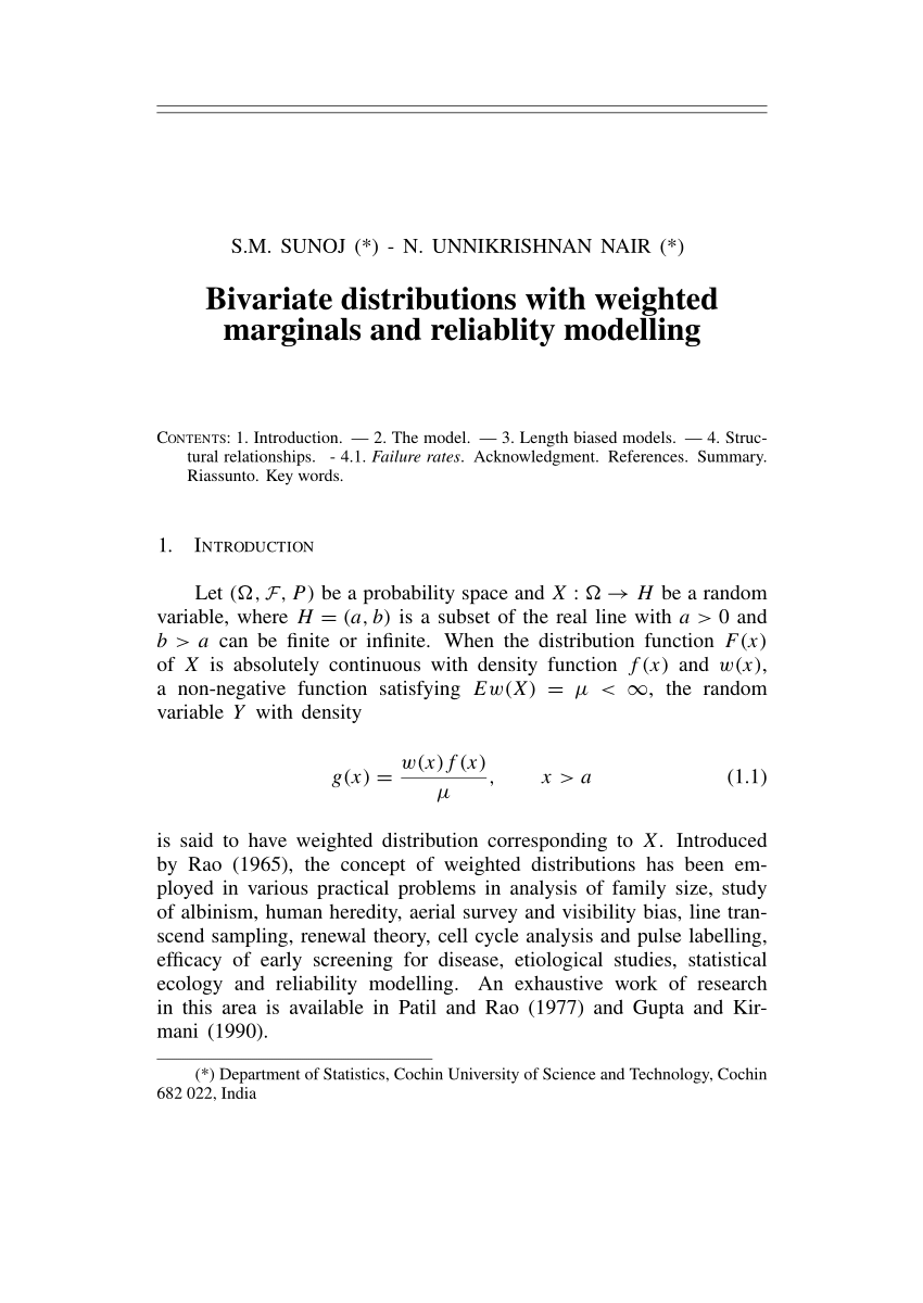 Pdf Bivariate Distributions With Weighted Marginals And Reliablity Modelling