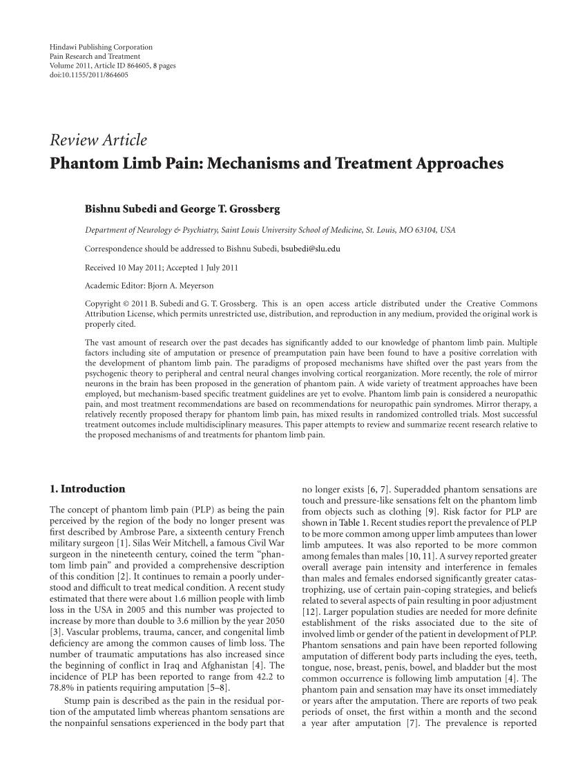 pdf) phantom limb pain: mechanisms and treatment approaches