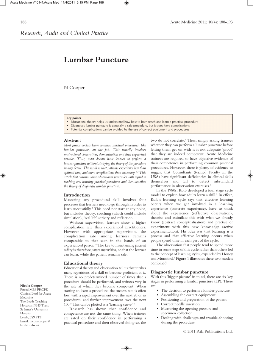 PDF) Lumbar Puncture Throughout Lumbar Puncture Procedure Note Template