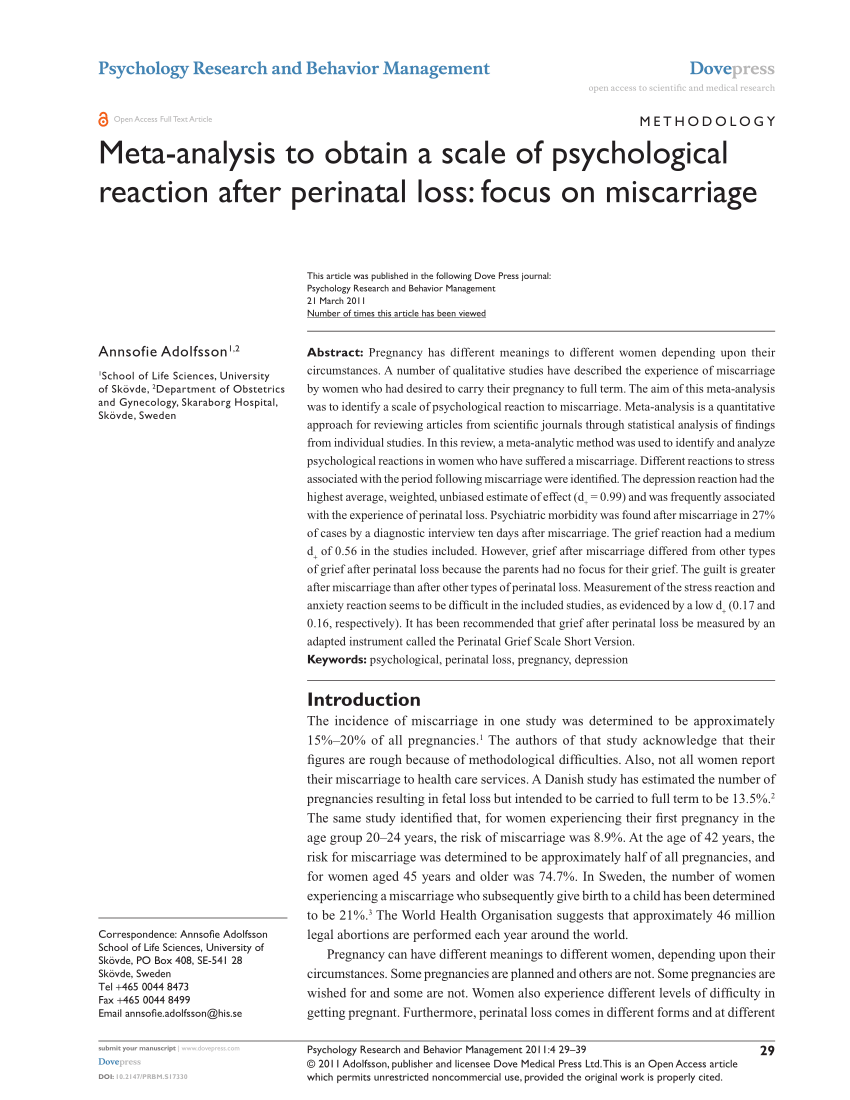 PDF) Meta-analysis to obtain a scale of psychological reaction after  perinatal loss: Focus on miscarriage