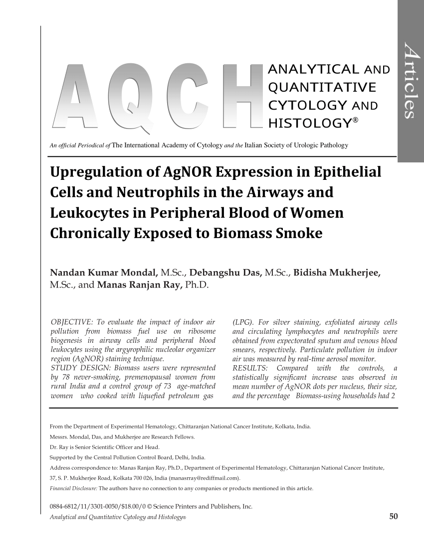Pdf Upregulation Of Agnor Expression In Epithelial Cells And Neutrophils In The Airways And Leukocytes In Peripheral Blood Of Women Chronically Exposed To Biomass Smoke