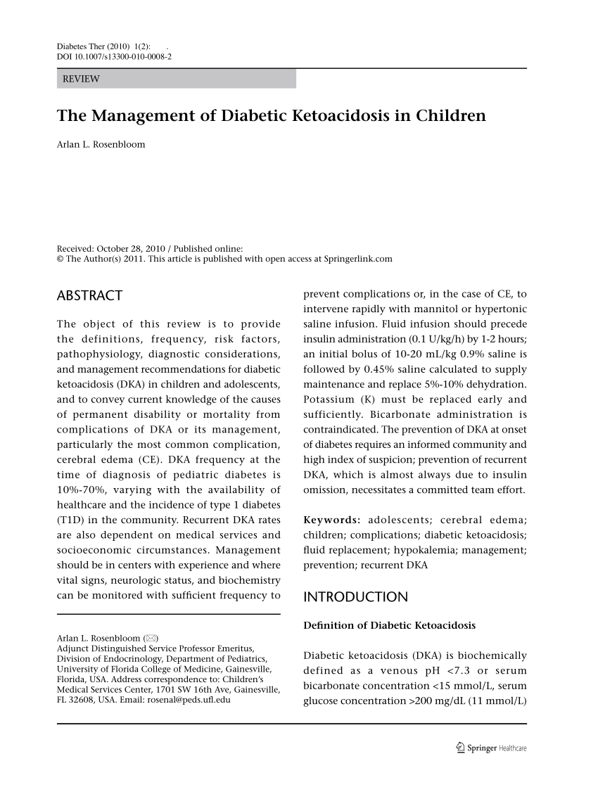 (PDF) The management of diabetic ketoacidosis in children