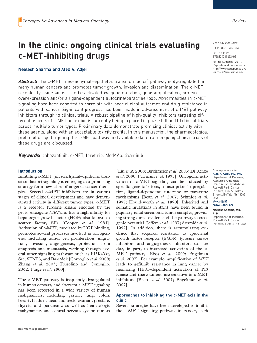 Pdf In The Clinic Ongoing Clinical Trials Evaluating C Met Inhibiting Drugs 