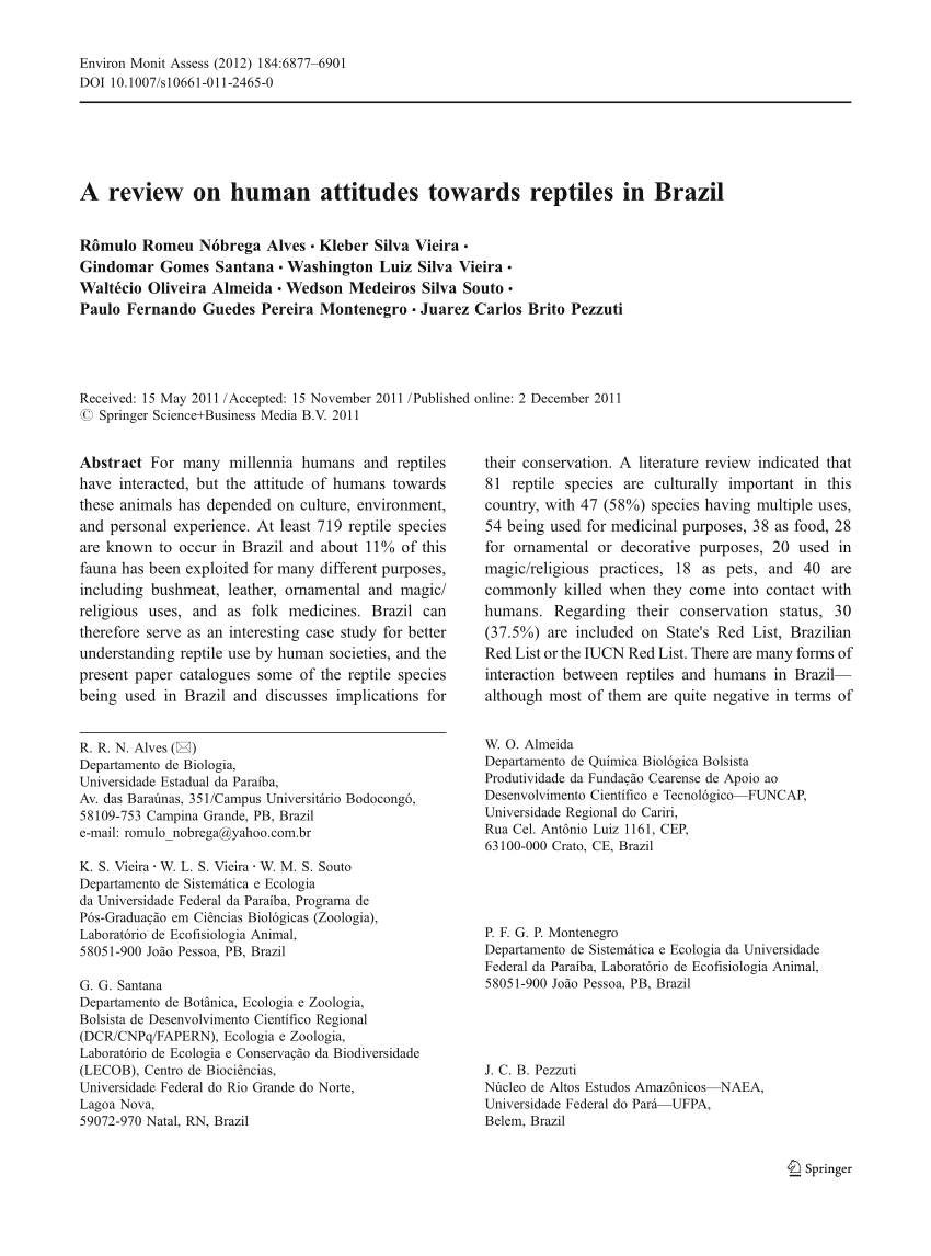 Pdf A Review On Human Attitudes Towards Reptiles In Brazil