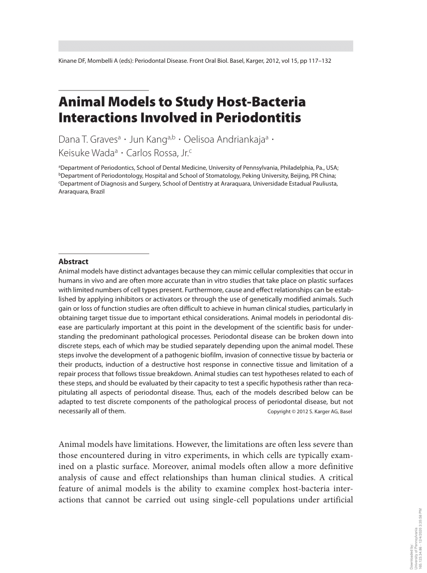 Pdf Animal Models To Study Host Bacteria Interactions Involved In Periodontitis
