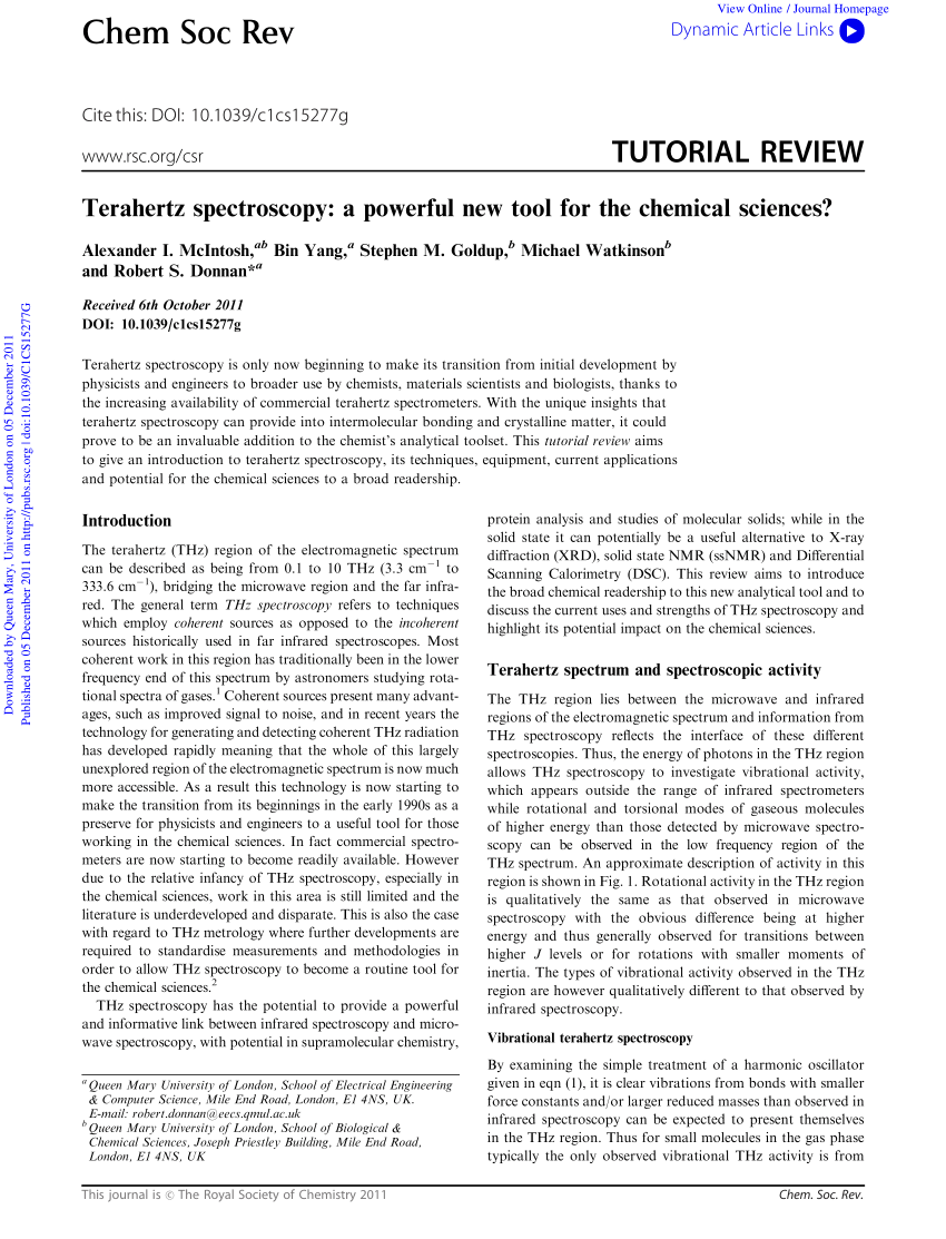 Pdf Terahertz Spectroscopy A Powerful New Tool For The - 