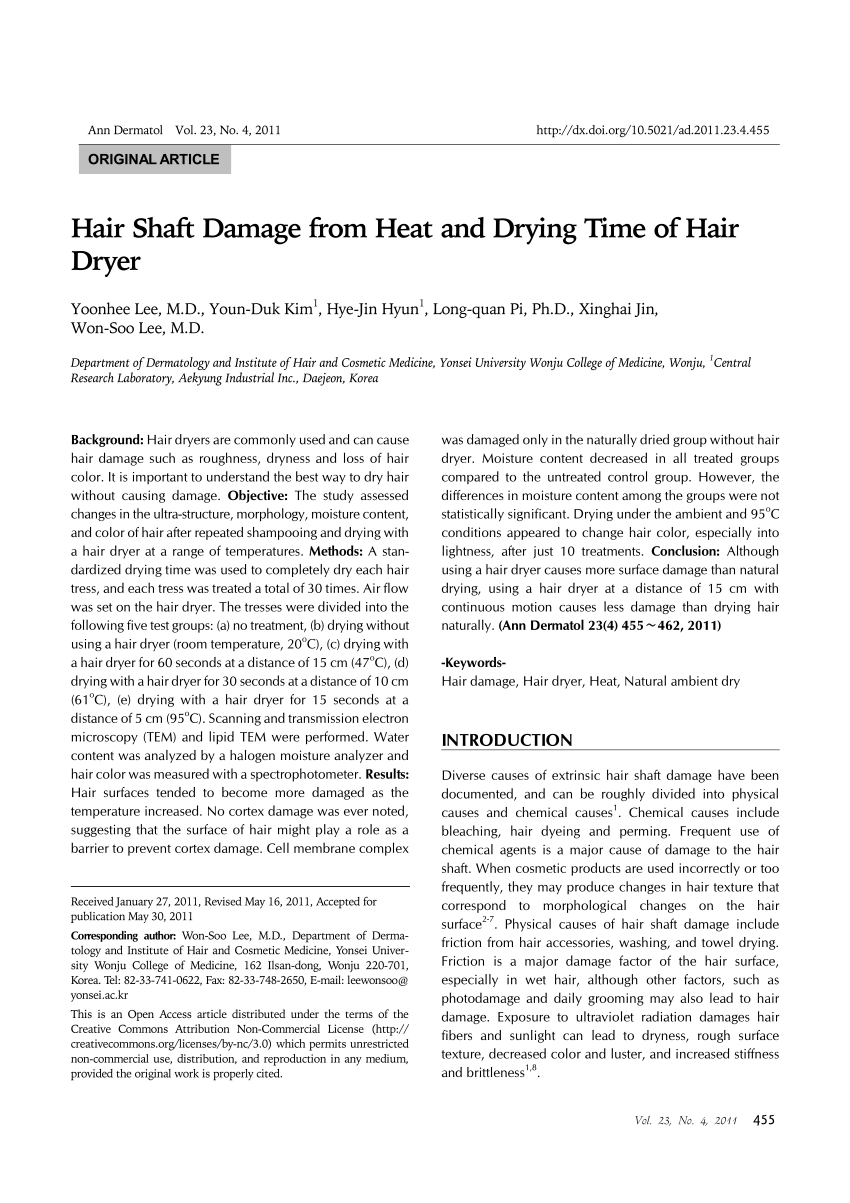 PDF) Hair Shaft Damage from Heat and Drying Time of Hair Dryer