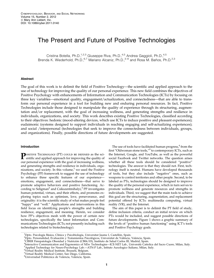 PDF) The Present and Future of Positive Technologies
