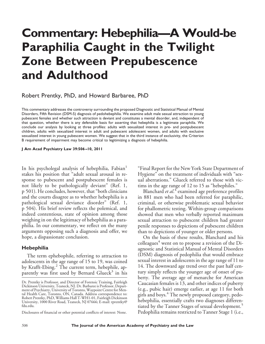 Pdf Commentary Hebephilia A Would Be Paraphilia Caught In The Twilight Zone Between