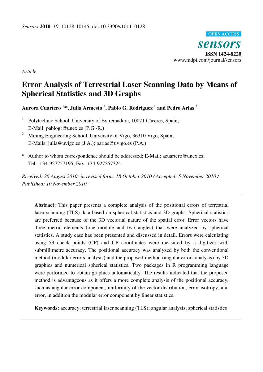 Pdf Error Analysis Of Terrestrial Laser Scanning Data By Means Of Spherical Statistics And 3d Graphs