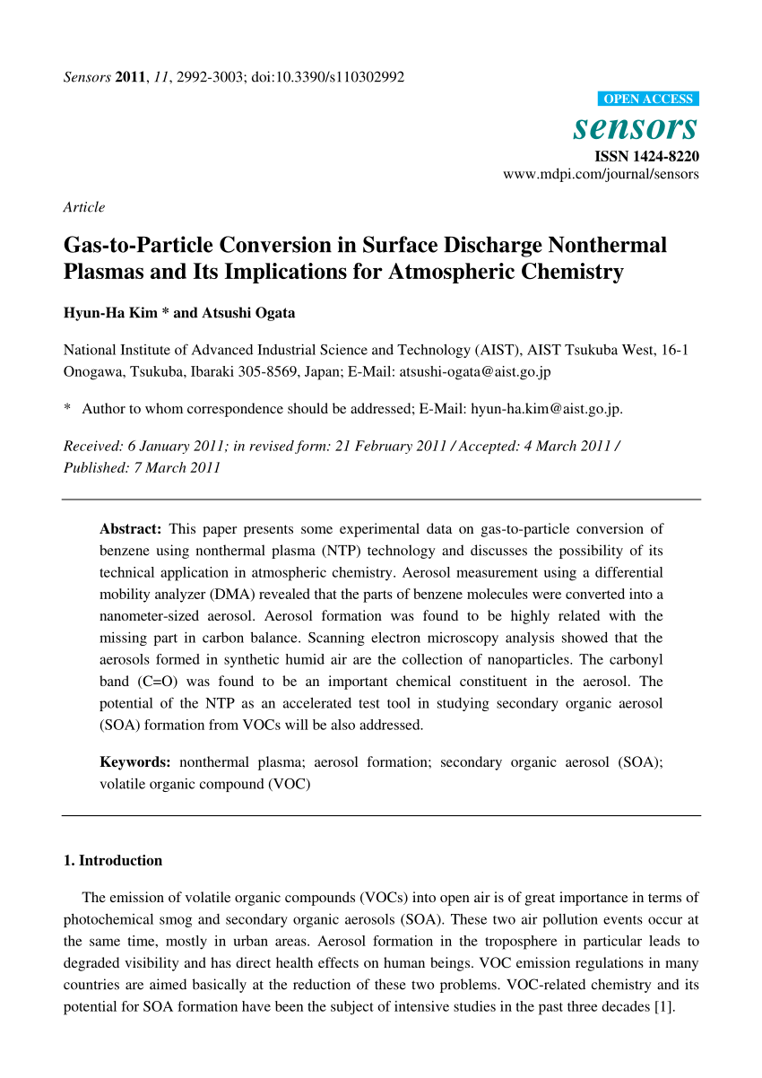 PDF) Gas-To-Particle Conversion In Surface Discharge Nonthermal.