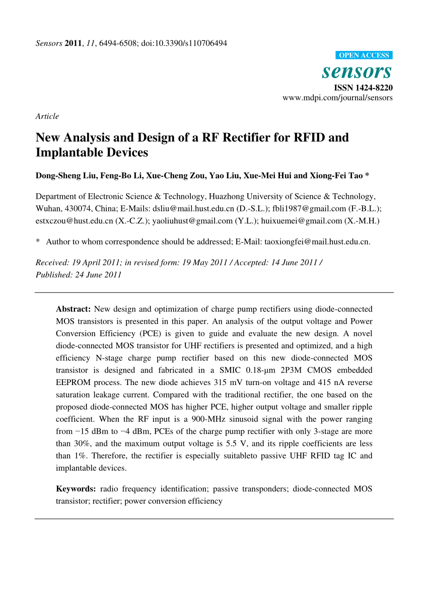 Pdf New Analysis And Design Of A Rf Rectifier For Rfid And Implantable Devices