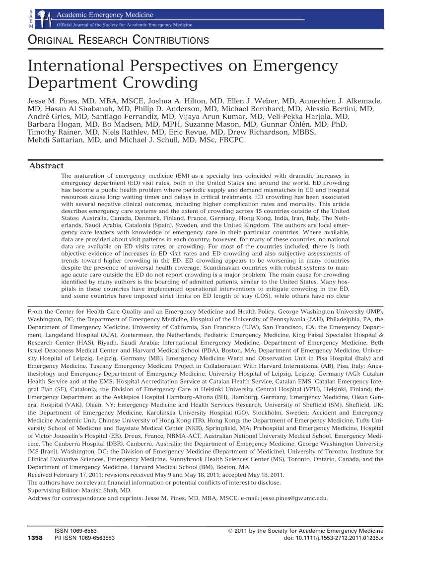 PDF) International Perspectives on Emergency Department Crowding