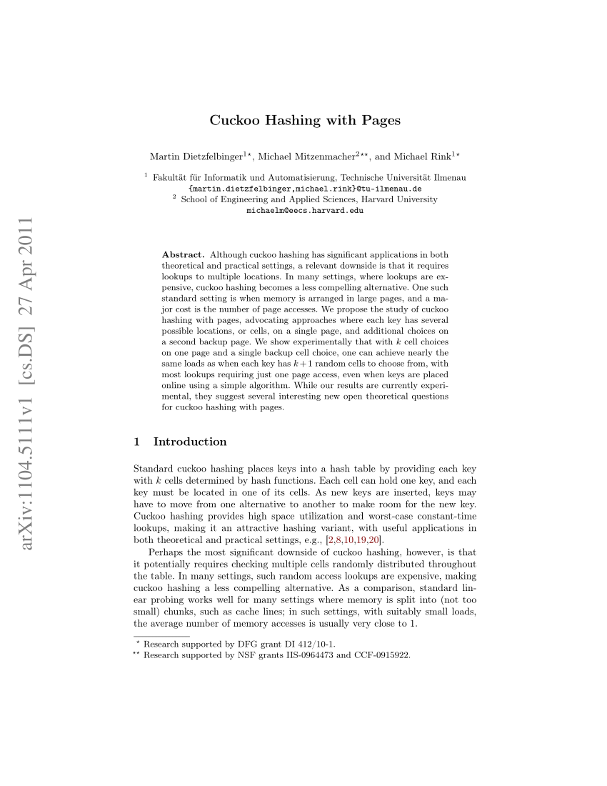 (PDF) Cuckoo Hashing with Pages