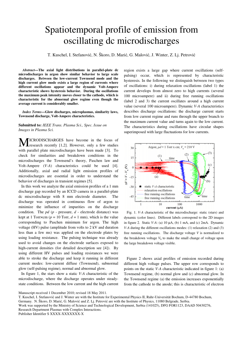 Pdf Spatiotemporal Profile Of Emission From Oscillating Dc Microdischarges