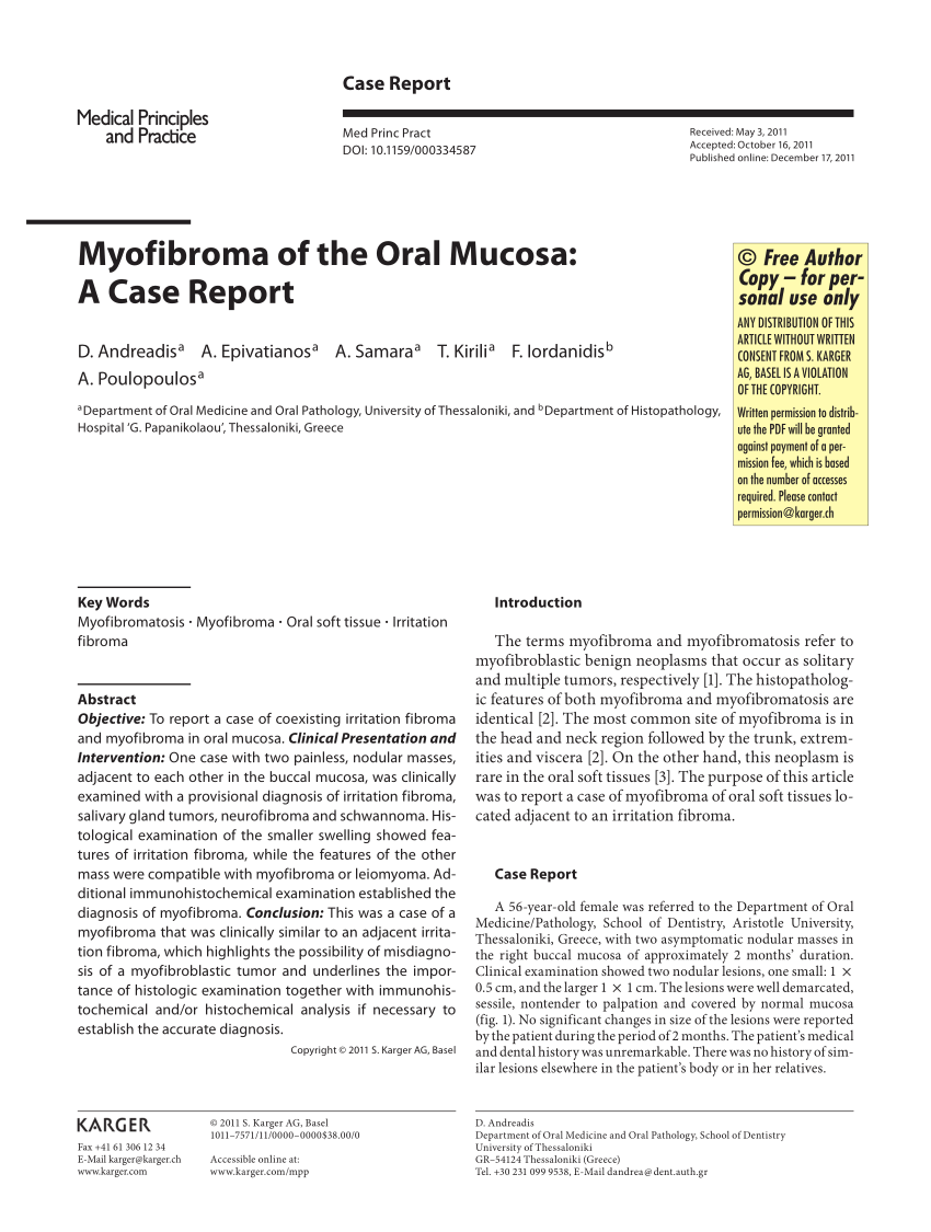 Pdf Myofibroma Of The Oral Mucosa A Case Report