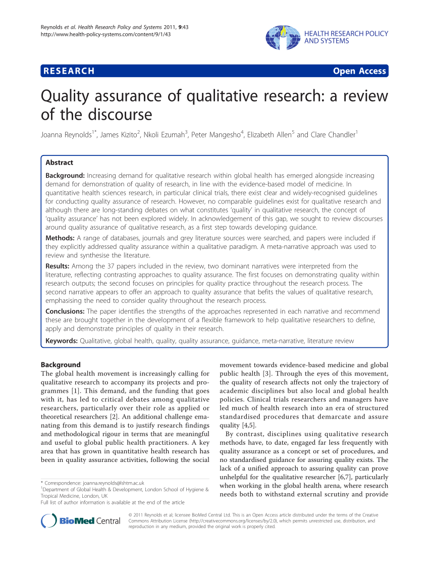 qualitative research quality assurance